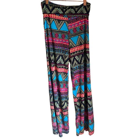 Mod Palazzo Pants Geometric Aztec Swim Cover Up Stretch Flare Pants Small - Picture 3 of 3
